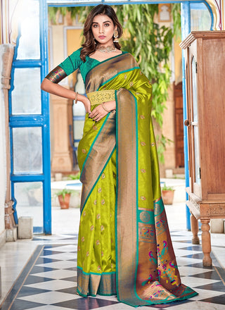 Pure green paithani silk saree for women
