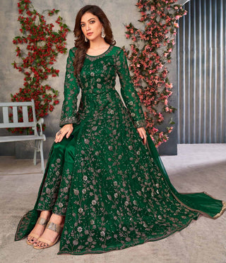 Green color net anarkali salwar suit online