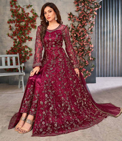 Soft net maroon color salwar suit for women
