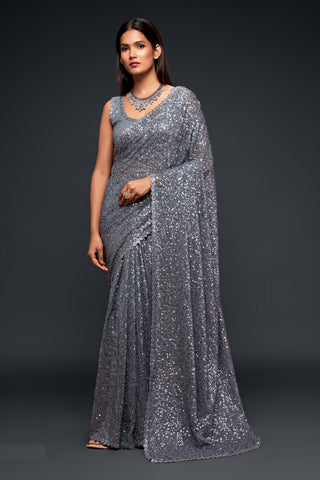 Grey colour Saree Party Wear