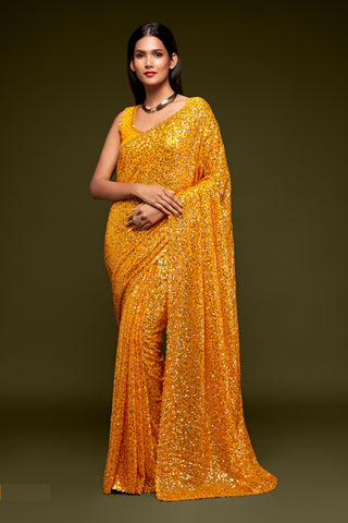 Yellow Georgette Saree for Haldi