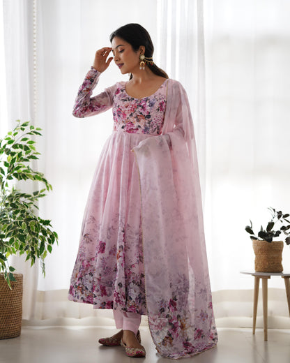 Pink organza silk salwar suit  