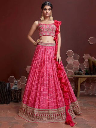 Pink chinnon silk lehenga choli 