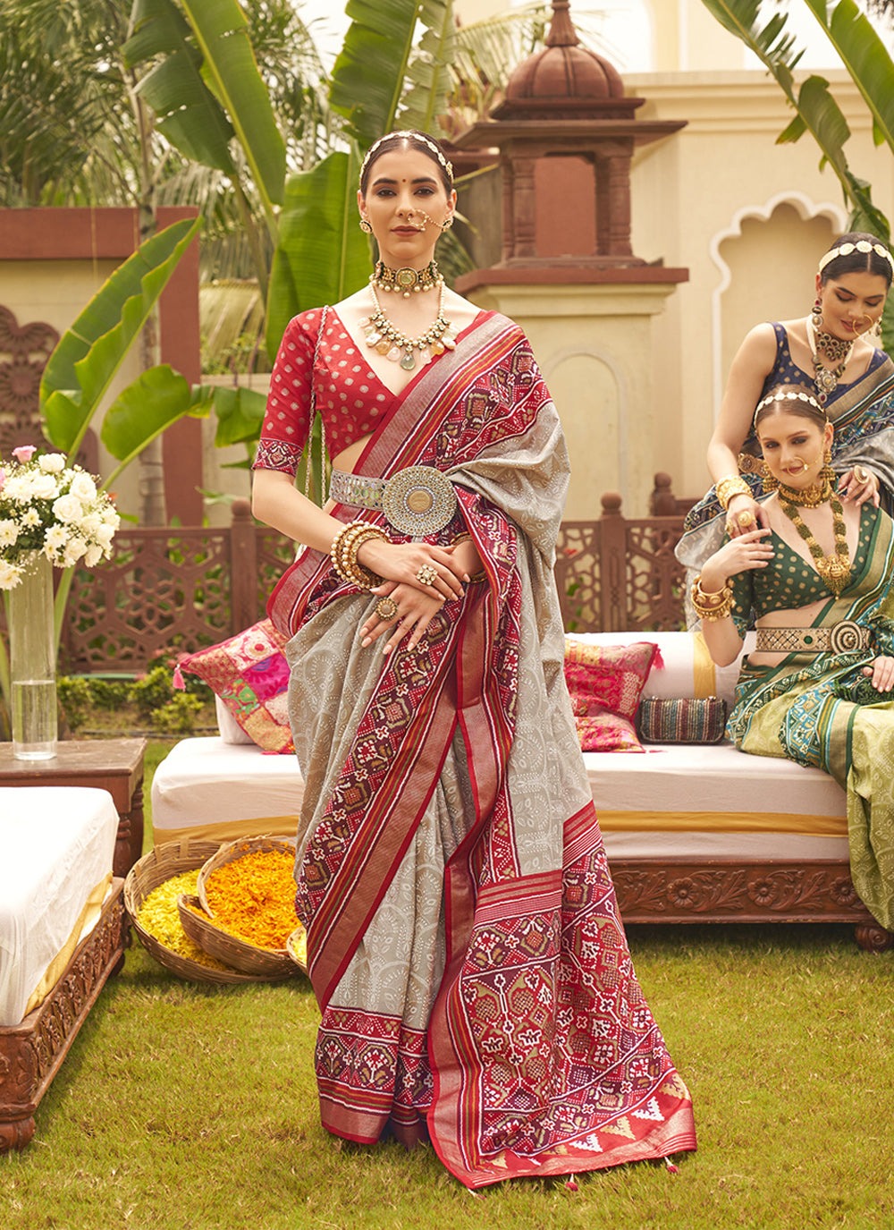 Grey colour Silk Saree Party Wear
