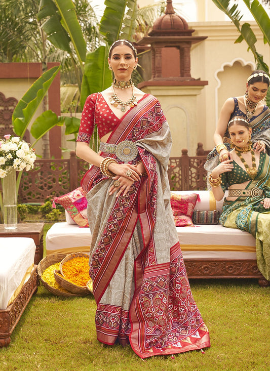 Grey colour Silk Saree Party Wear
