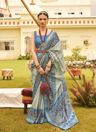 Sky color patola printed saree for women