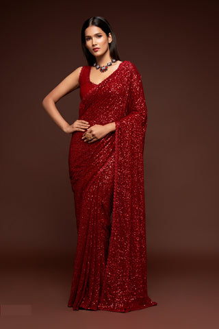 indian wedding red sequins saree for bride