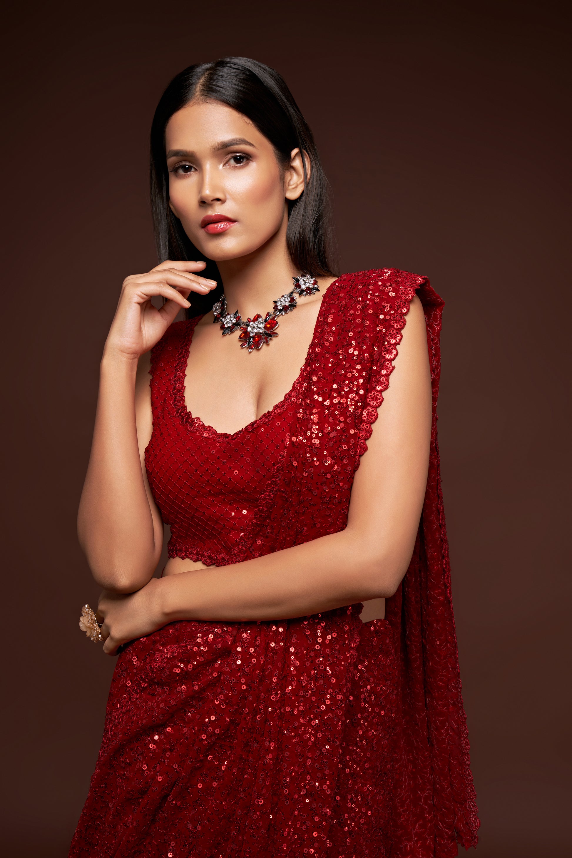 Red georgette sarees for reception