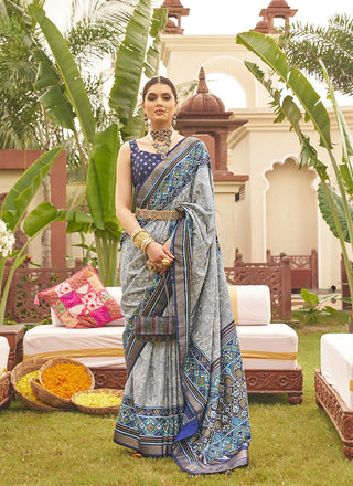 Grey Patola printed sarees for women