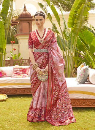 Pink patola printed silk saree for women online shopping
