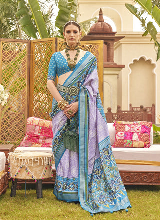 Lavender silk printed saree for women with price
