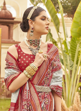 Grey Silk Saree With contrast blouse
