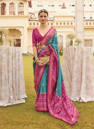 Rama silk printed saree for women with price
