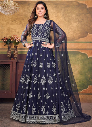 Navy Blue soft net long gown for women