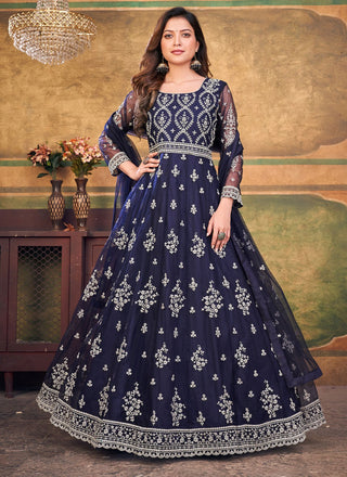 Navy Blue Soft net embroidery work online price 