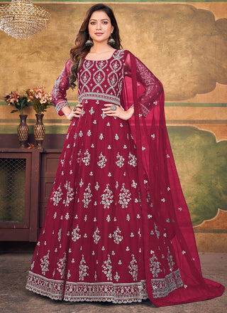 Red color soft net gown for party wear