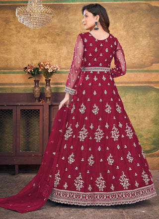 Red color embroidery work gown price