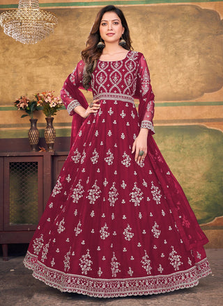 Soft net Red color heavy gown online