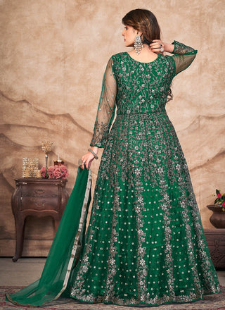 Green soft net embroidery work salwar suit price