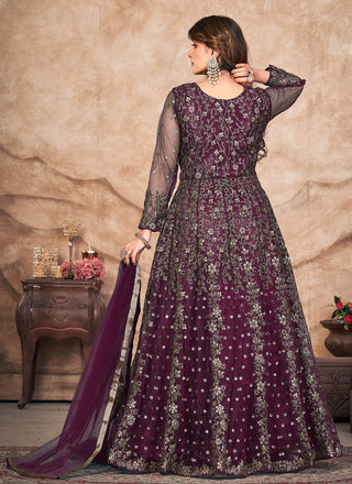 Wine color net salwar kameez for women online
