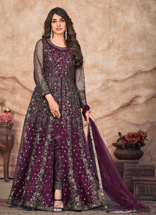 Wine color net salwar kameez for women price
