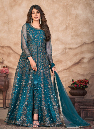 Morpeach color soft net anarkali salwar suit for women