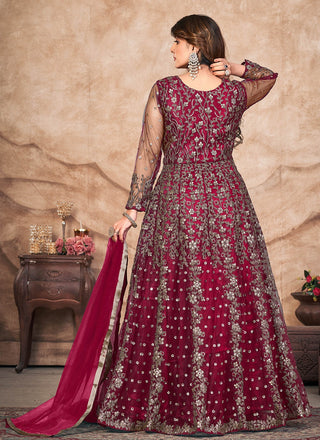 Maroon color net salwar kameez for women price
