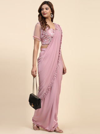 pink readymade sarees with blouse