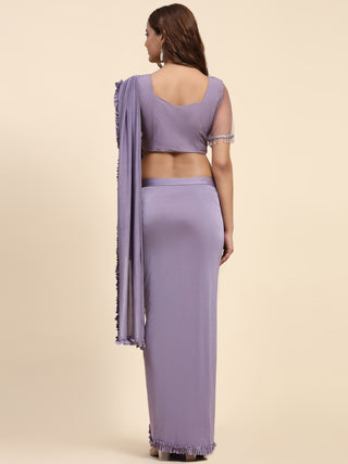 One Minute Ready to Wear Lavender Saree with Stitched Blouse