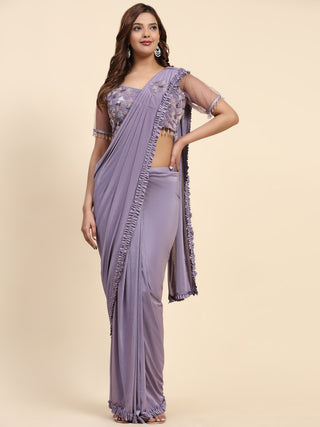 lavender eady to wear saree with blouse