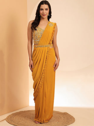 yellow ready to wear saree for women