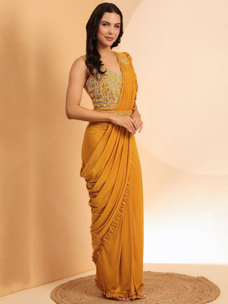 yellow one minutes sarees for party wear