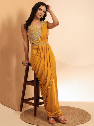 pre stitched readymade yellow saree for haldi usa canada