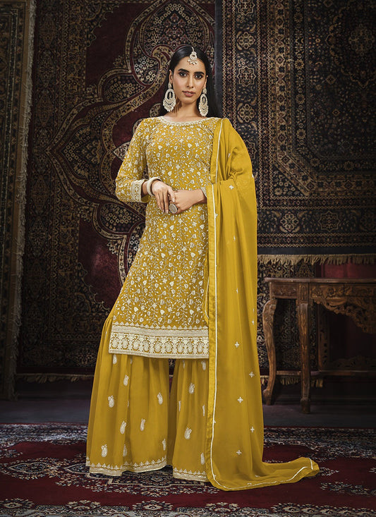 Yellow color georgette sharara suit for women