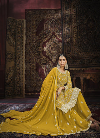 Yellow color georgette sharara suit for wedding online