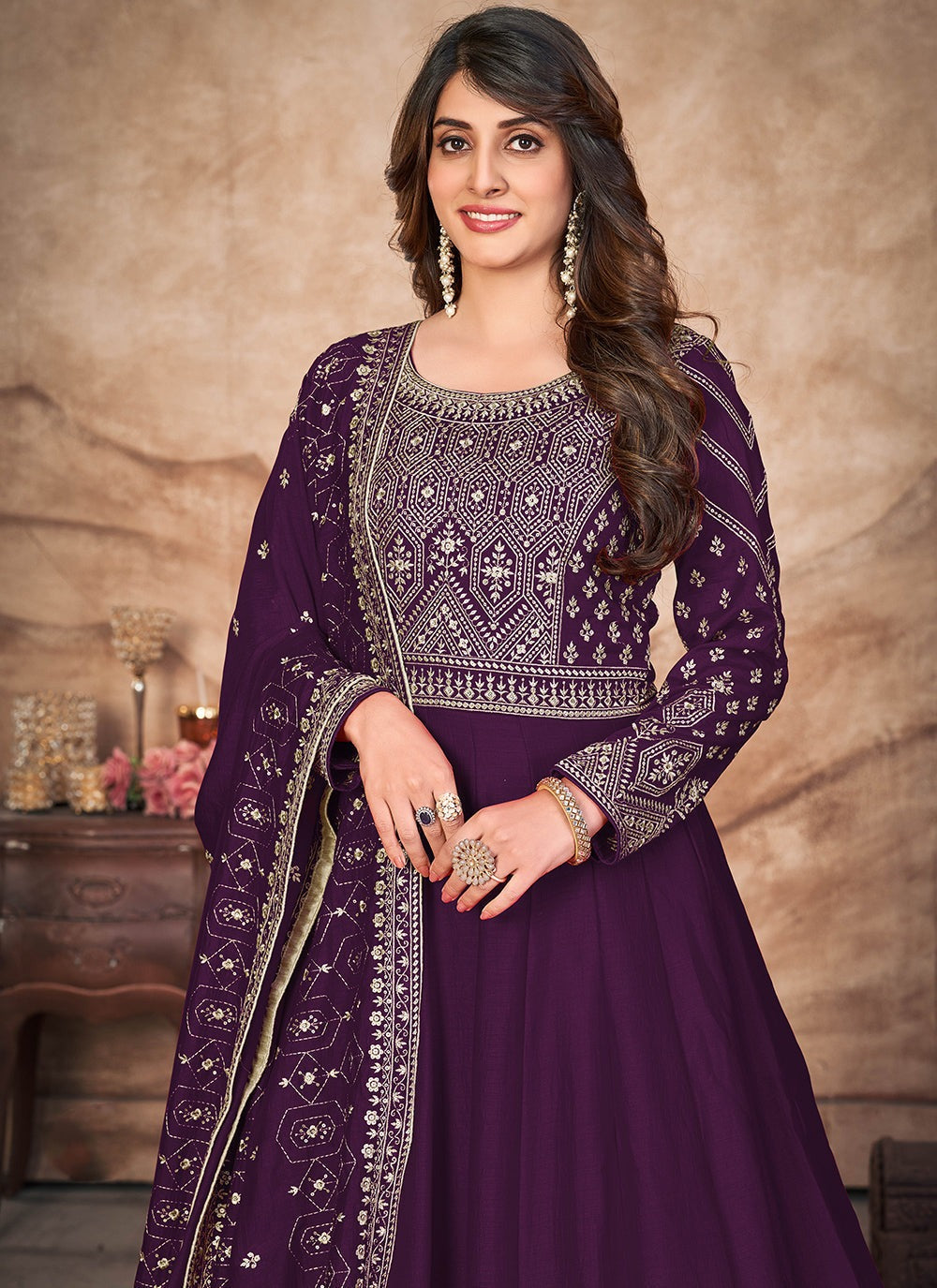 Wine colour gown for engagement
