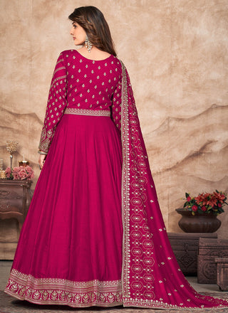 Long pink color silk gown for women
