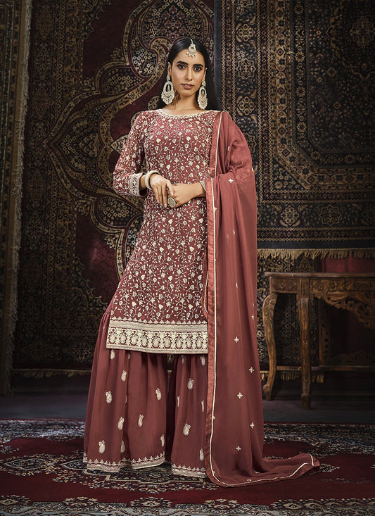 Peach color georgette sharara suit images