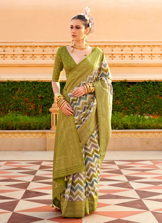 Mehendi color silk saree for women