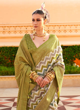 Mehendi color silk saree for women images