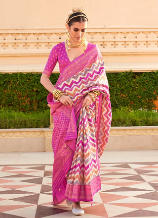 Pink color silk  printed saree