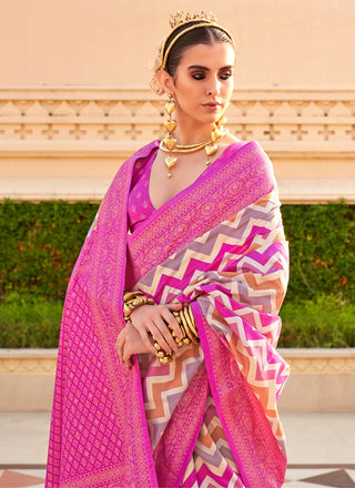 Pink color printed saree with blouse