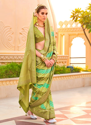 Paroot Green silk printed saree