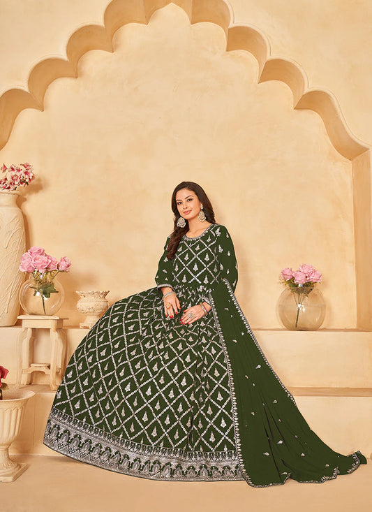 Mehendi Embroidery work long salwar suit 
