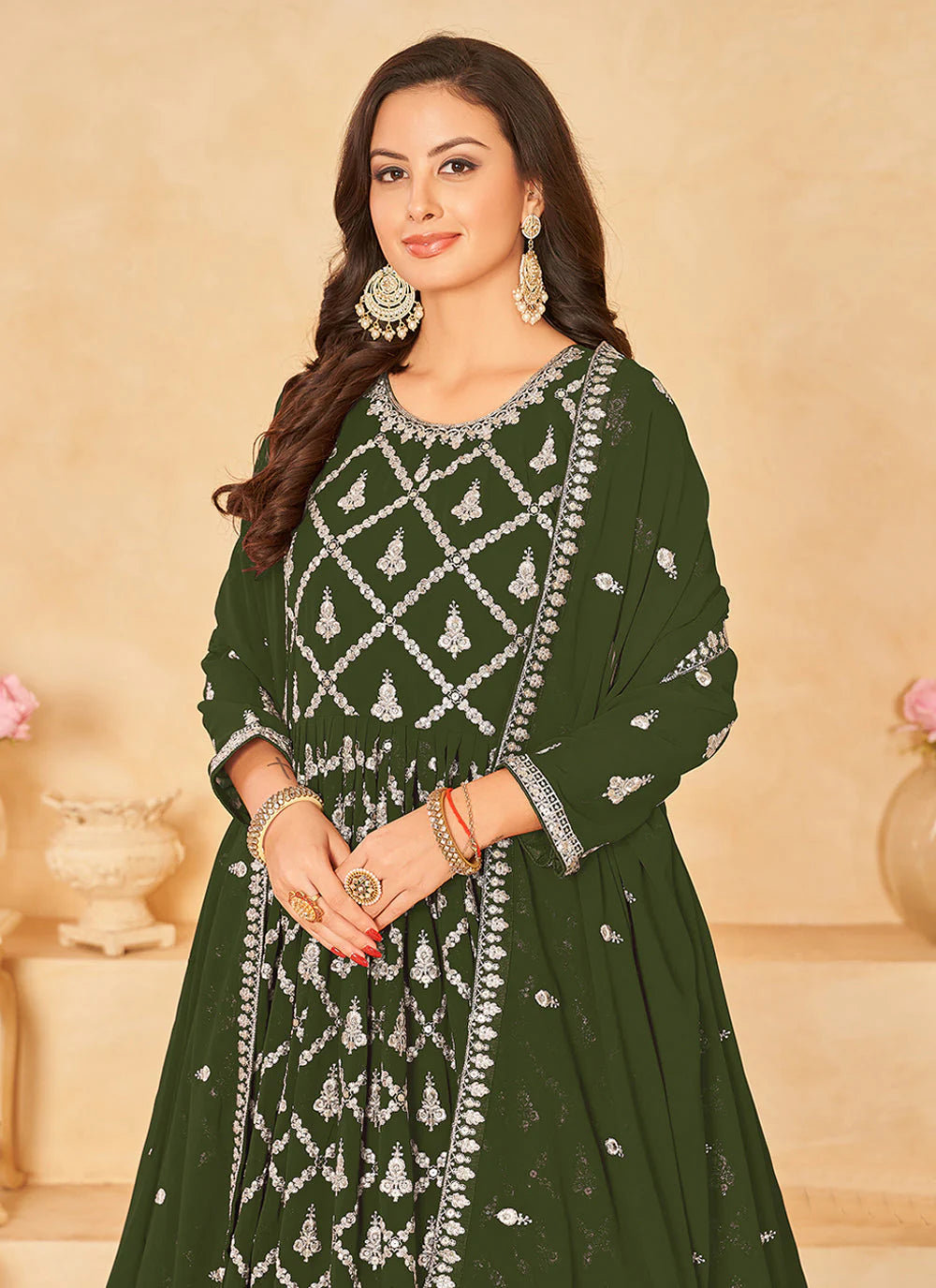 Mehendi Georgette work long salwar suit online