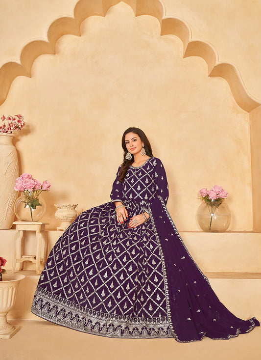 Wine color georgette long gown for wedding