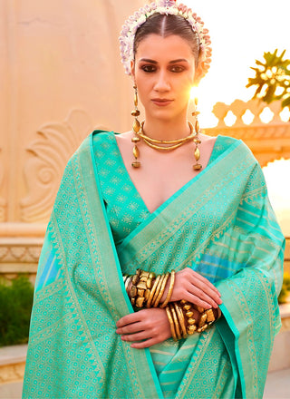 Wedding wear Rama color silk saree for women images