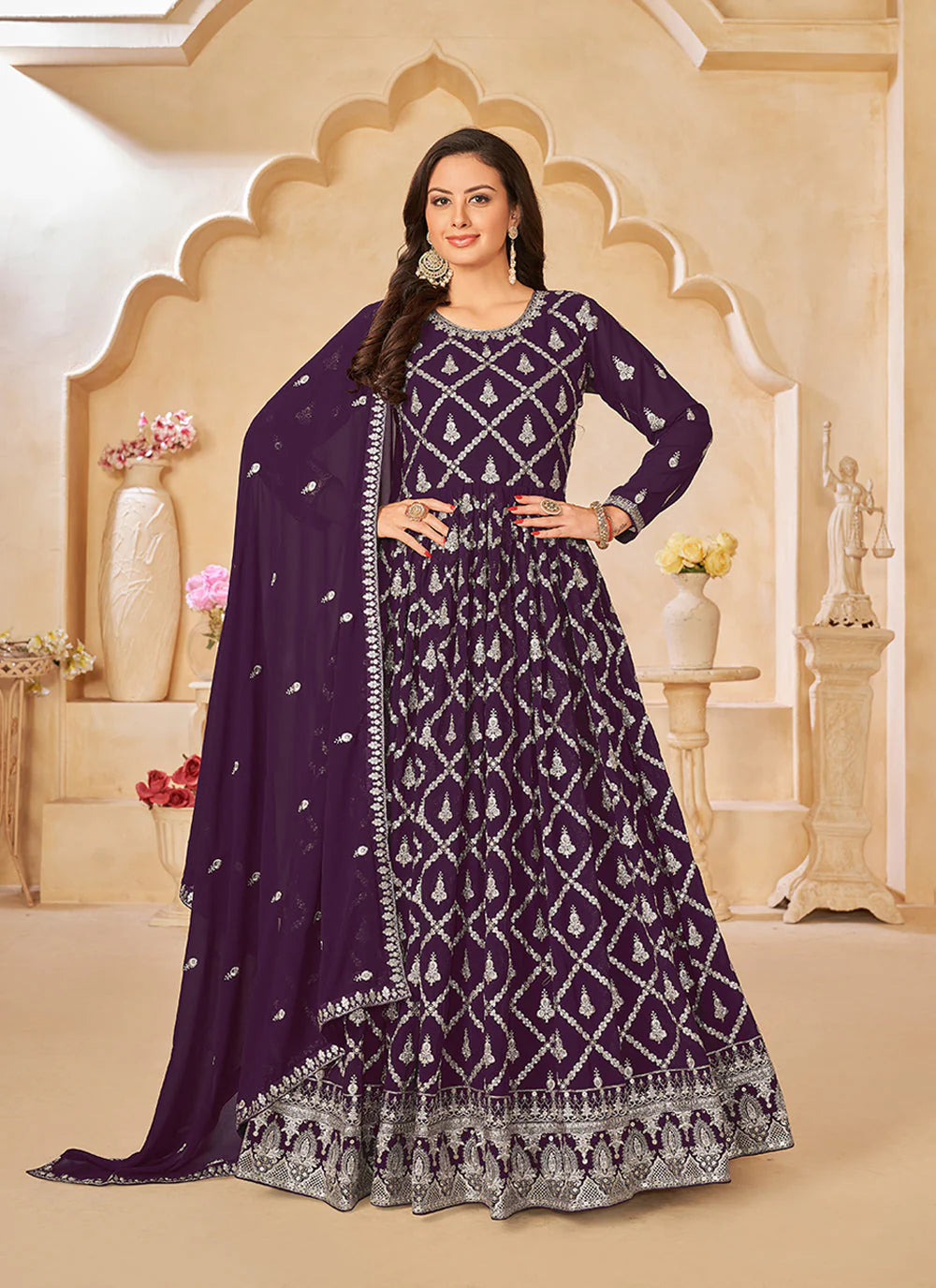 Wine color georgette long gown for women