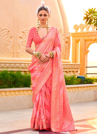 Dark pink silk weaving saree images 