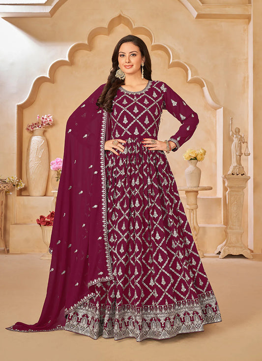Rani pink color georgette long gown with dupatta